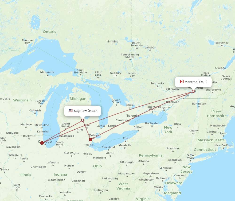 MBS-YUL flight routes