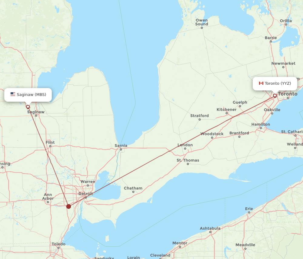 MBS-YYZ flight routes