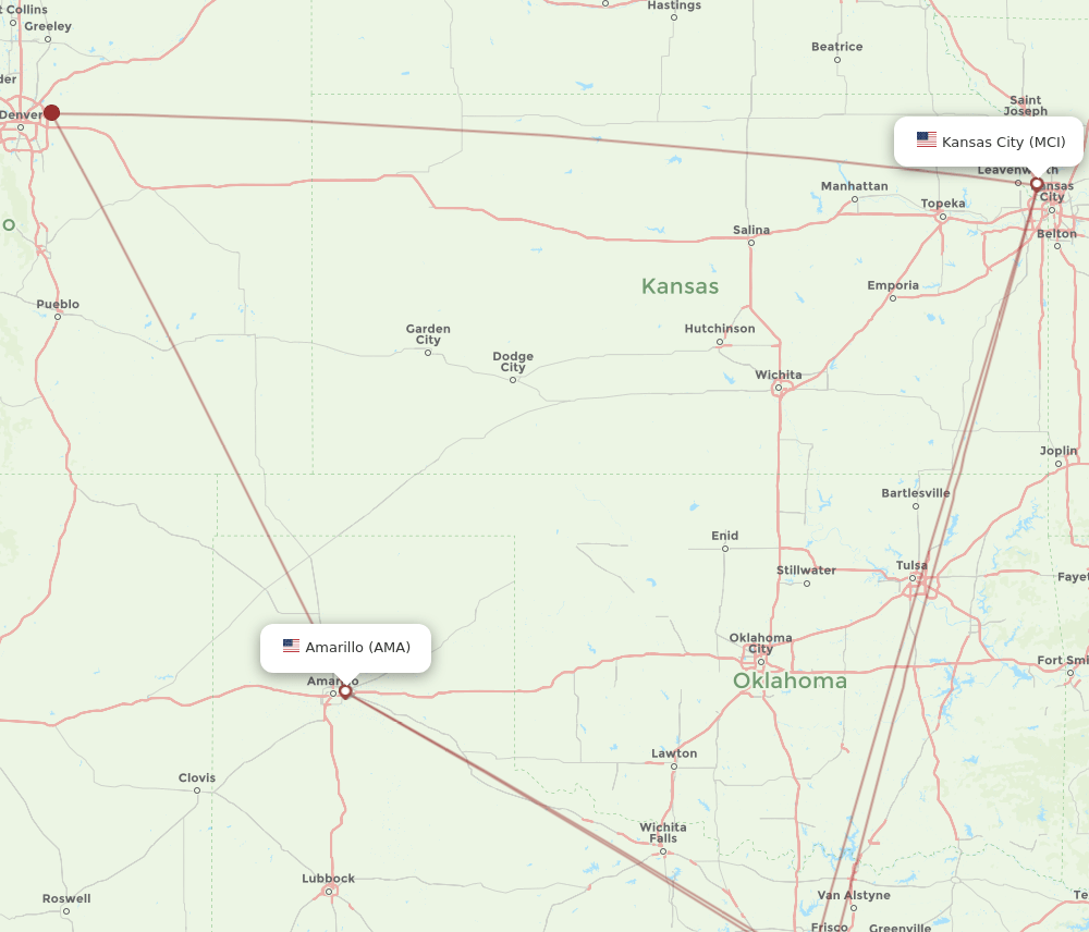 MCI to AMA flights and routes map