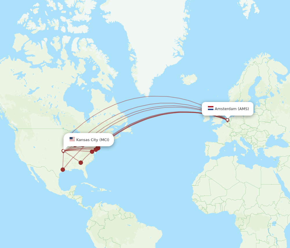 MCI-AMS flight routes