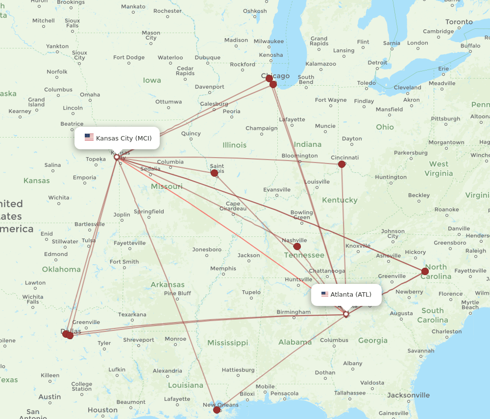 MCI-ATL flight routes
