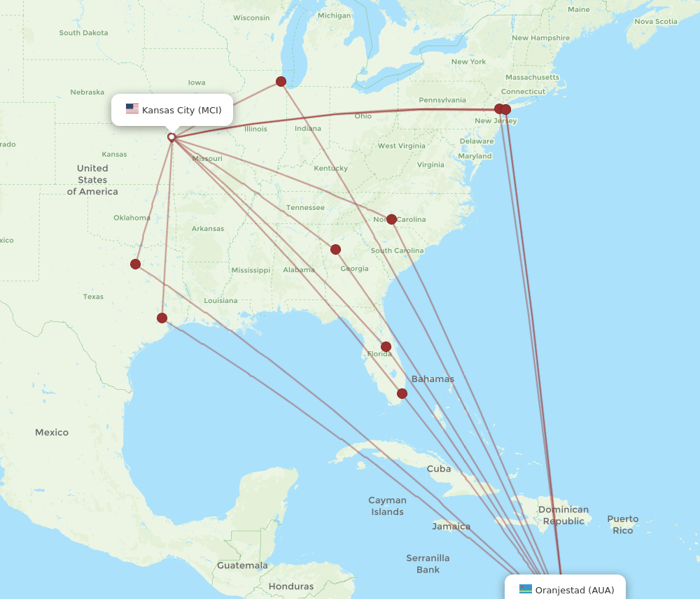 MCI-AUA flight routes