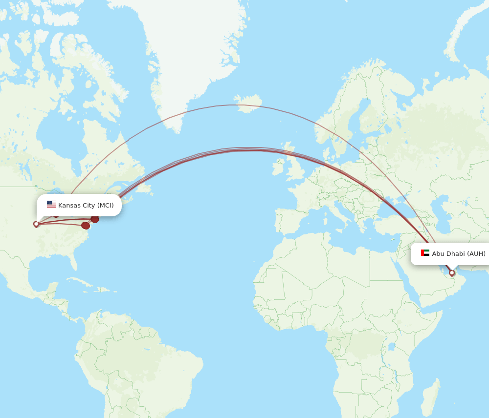 MCI to AUH flights and routes map