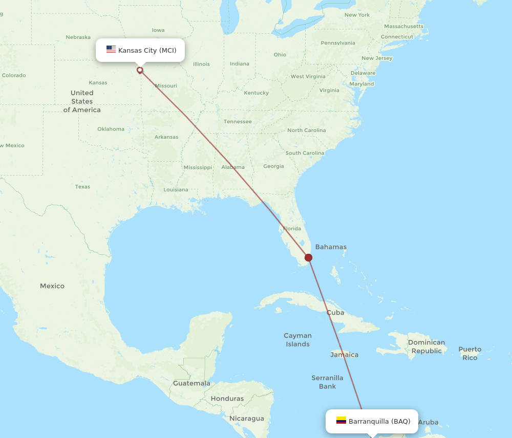 MCI-BAQ flight routes
