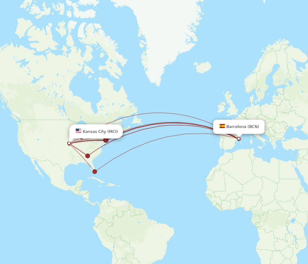 MCI-BCN flight routes