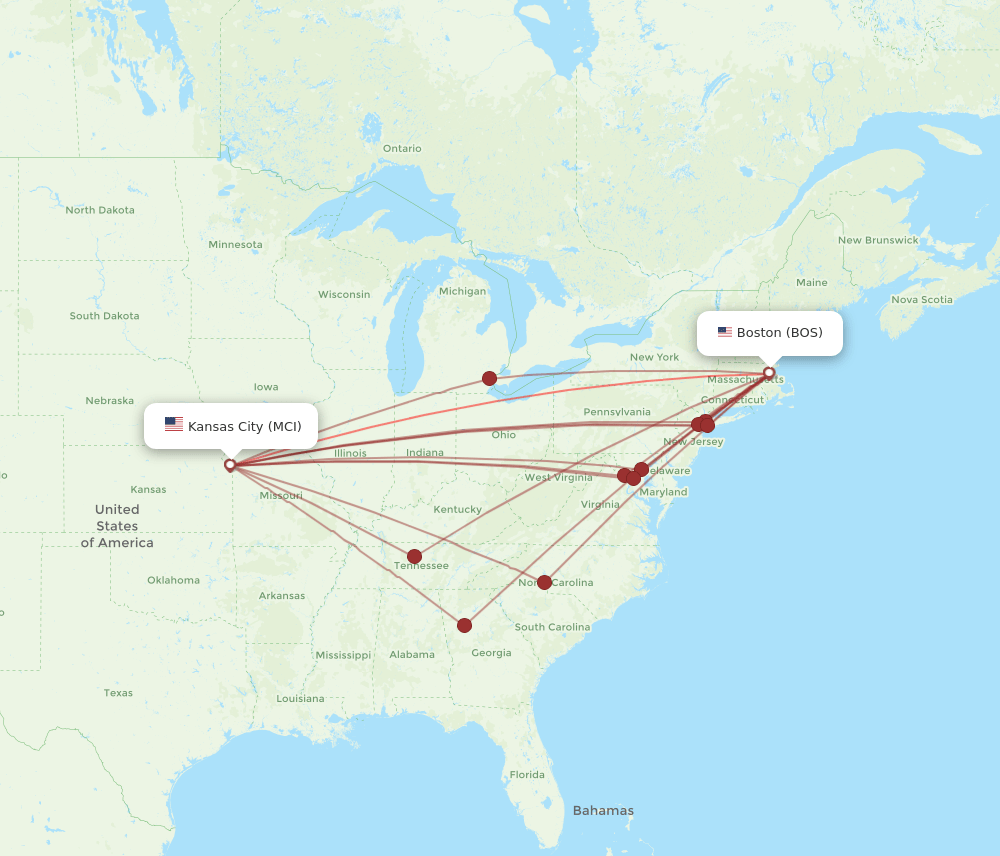 MCI-BOS flight routes