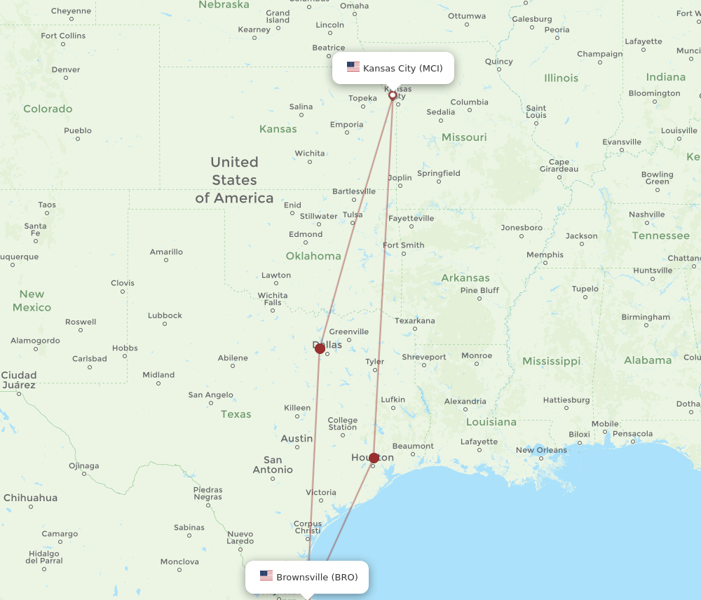 MCI to BRO flights and routes map