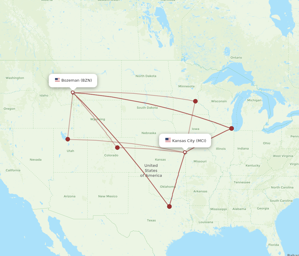 MCI to BZN flights and routes map