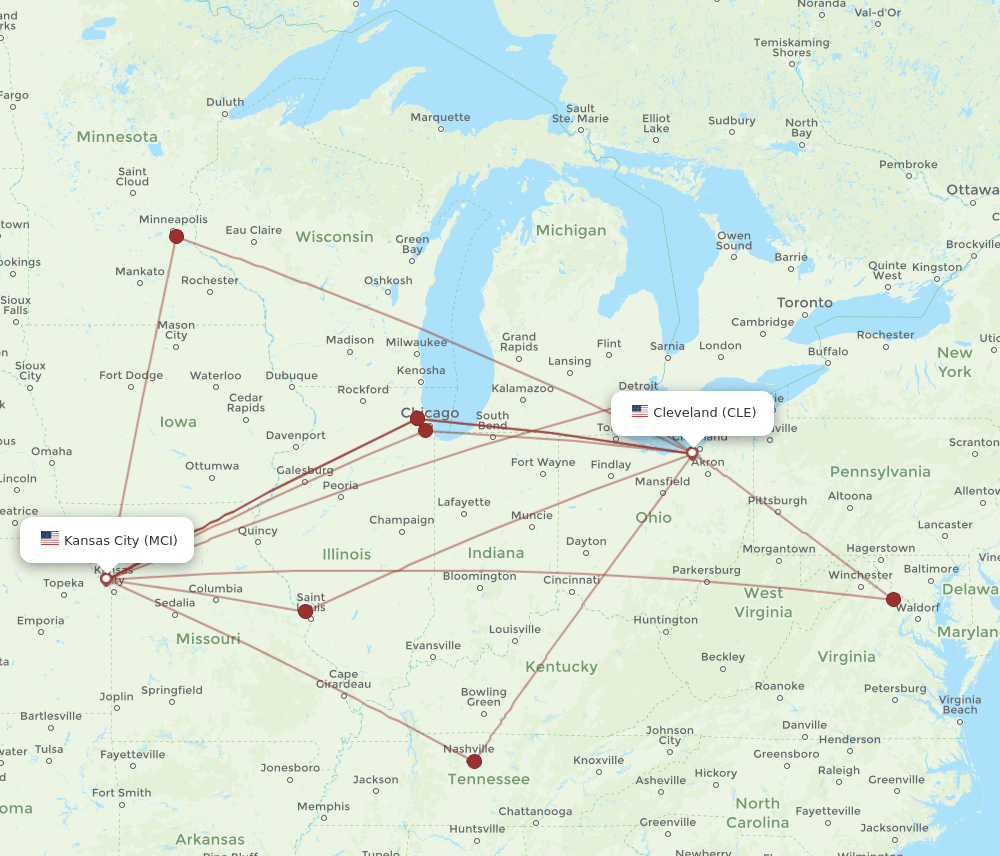 MCI-CLE flight routes