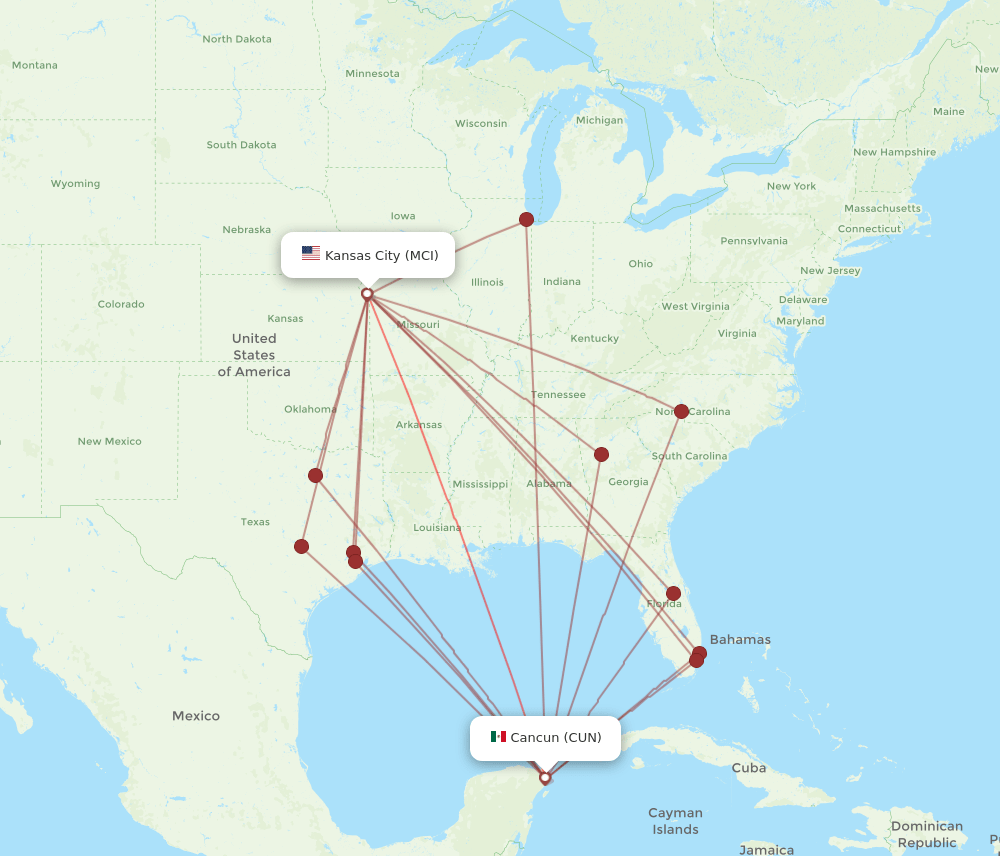 MCI-CUN flight routes