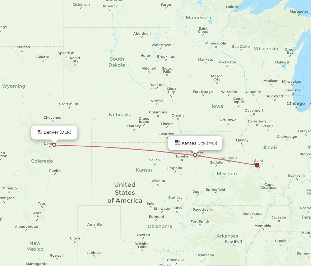 MCI to DEN flights and routes map