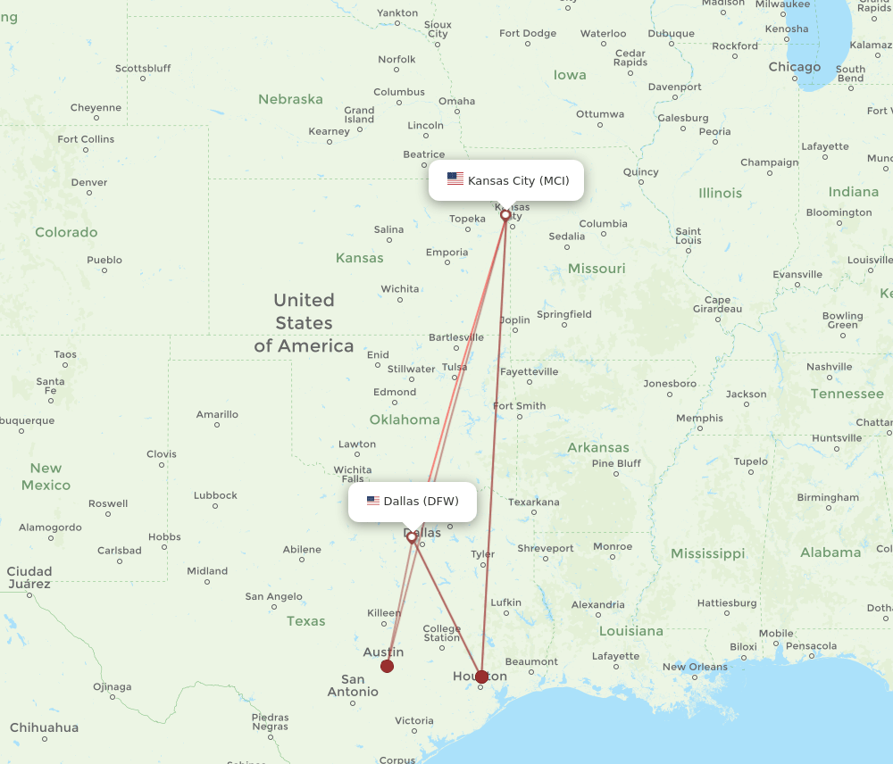 MCI-DFW flight routes