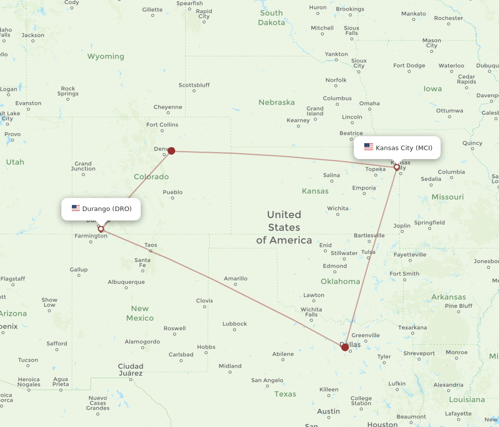 MCI-DRO flight routes