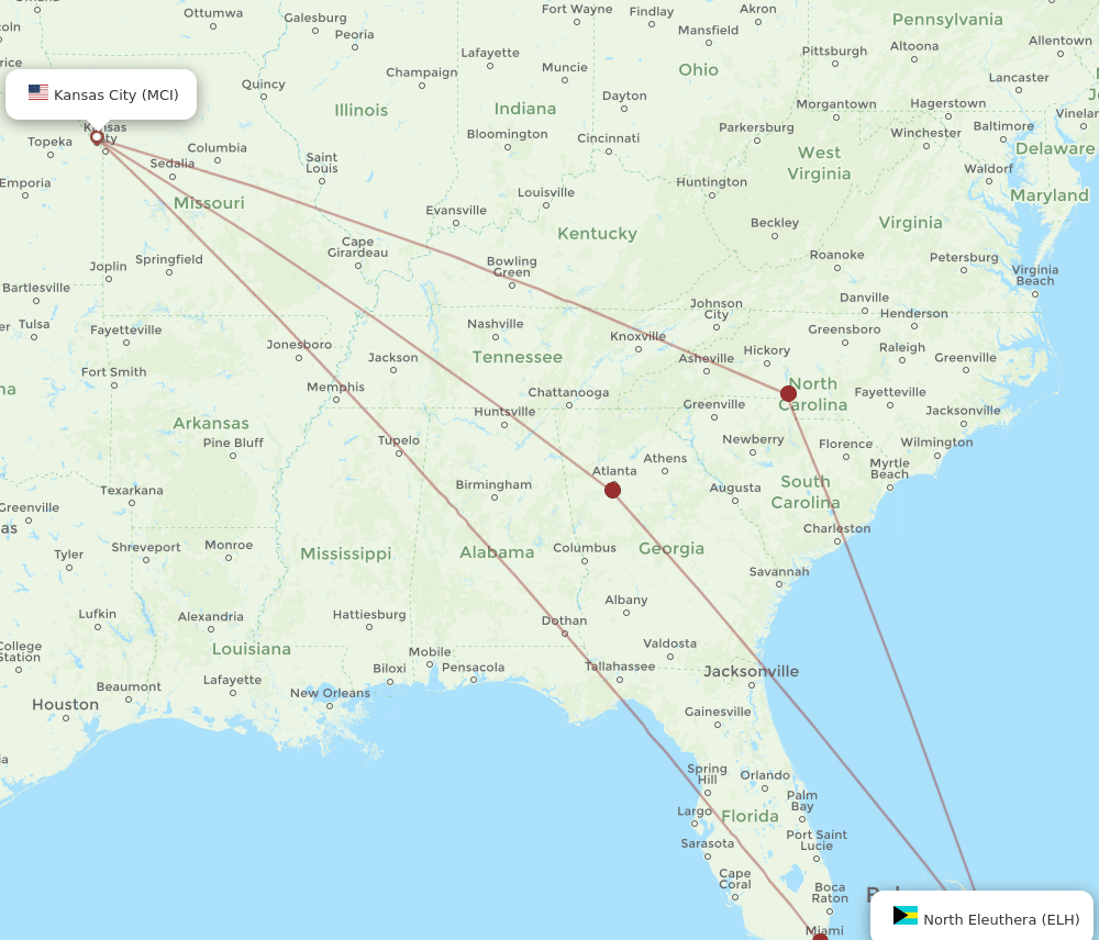 MCI-ELH flight routes