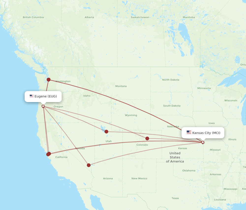 MCI to EUG flights and routes map