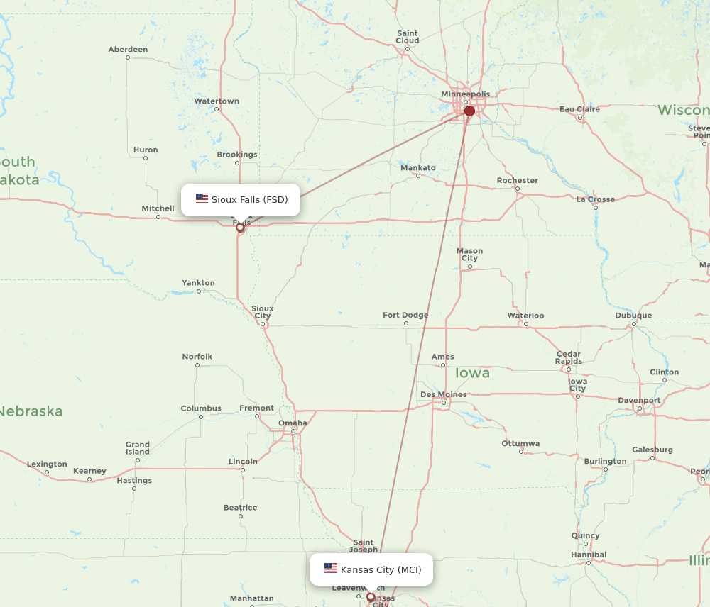 MCI-FSD flight routes