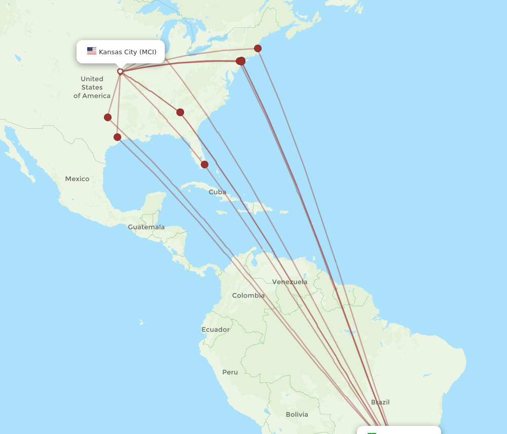 MCI-GRU flight routes