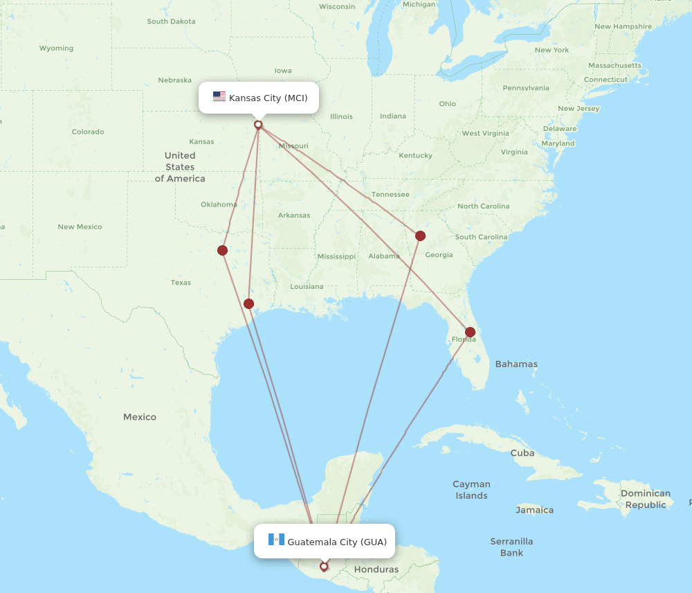 MCI-GUA flight routes