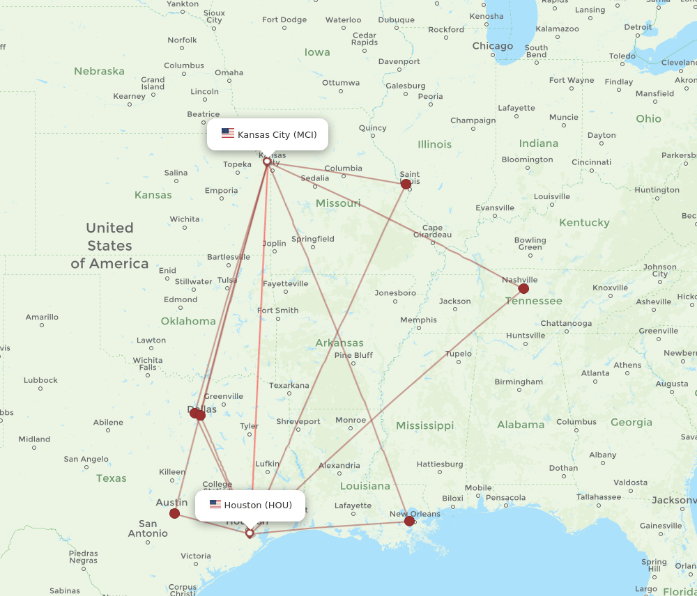MCI-HOU flight routes