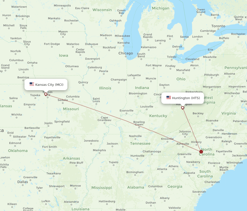 MCI to HTS flights and routes map
