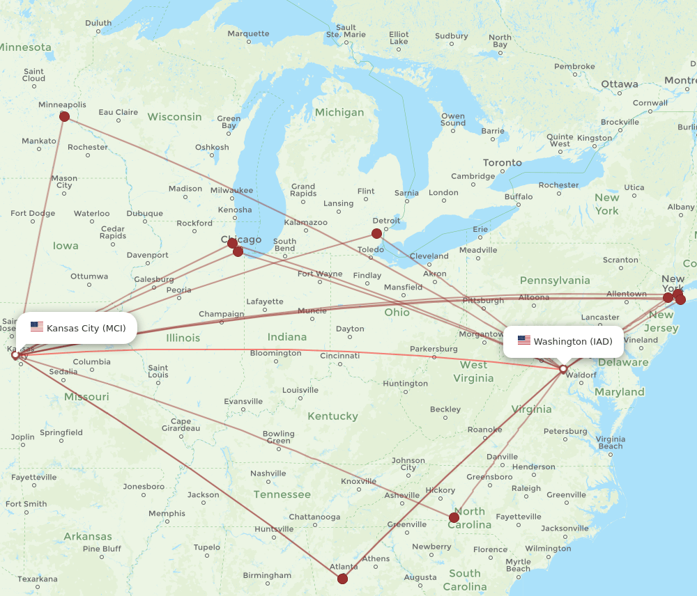 MCI-IAD flight routes