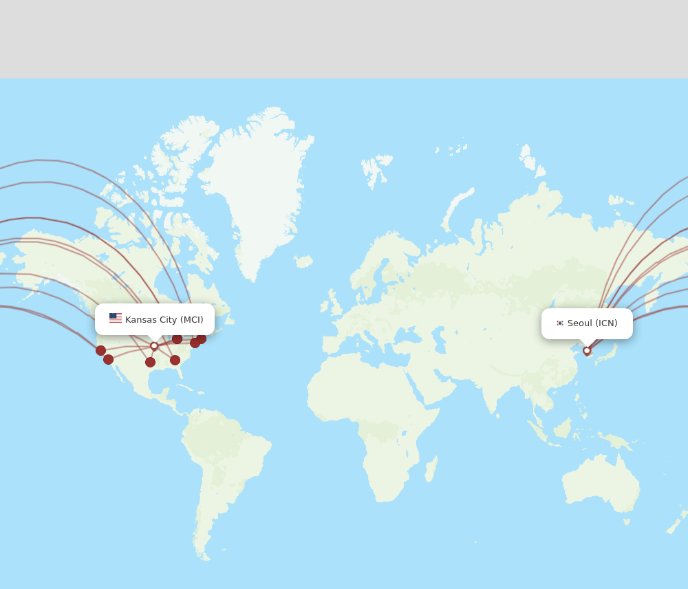 MCI to ICN flights and routes map