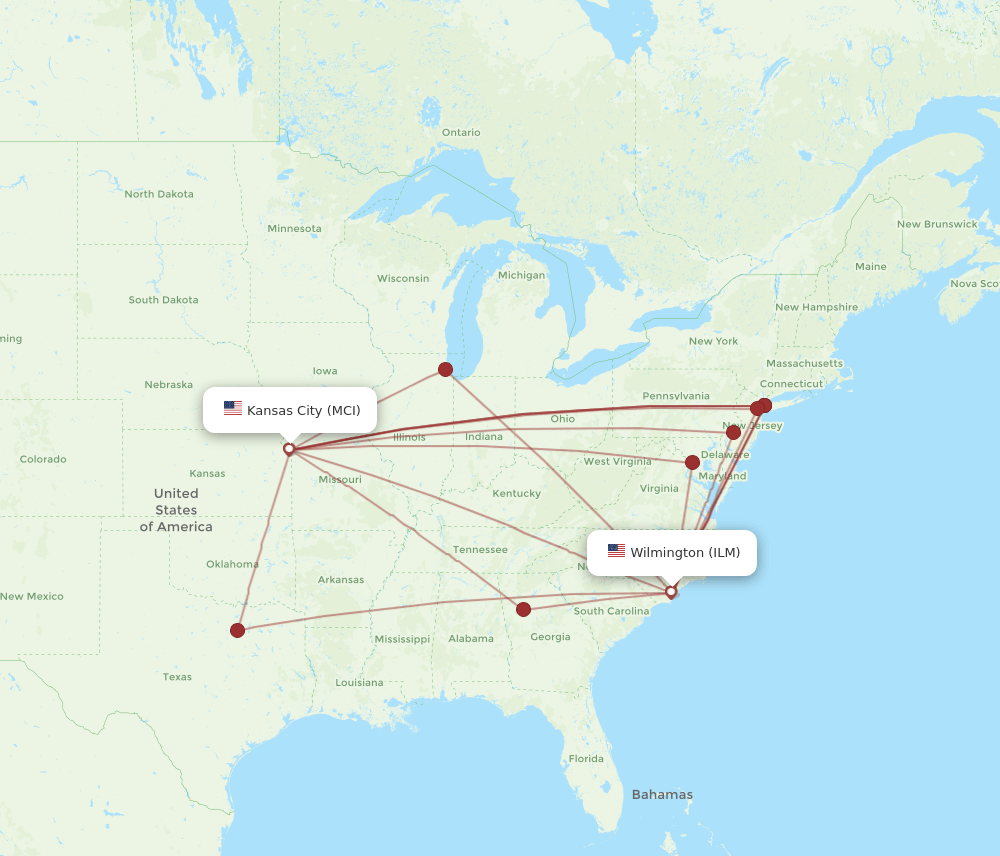 MCI-ILM flight routes