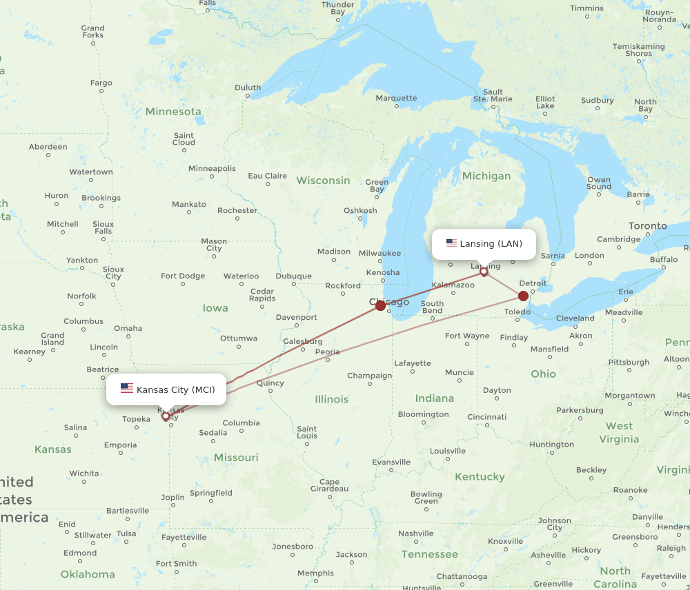 MCI-LAN flight routes