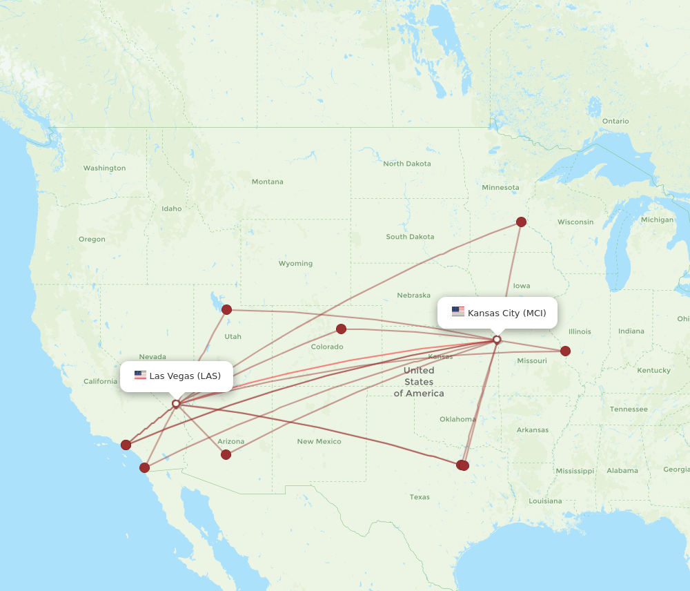 MCI to LAS flights and routes map