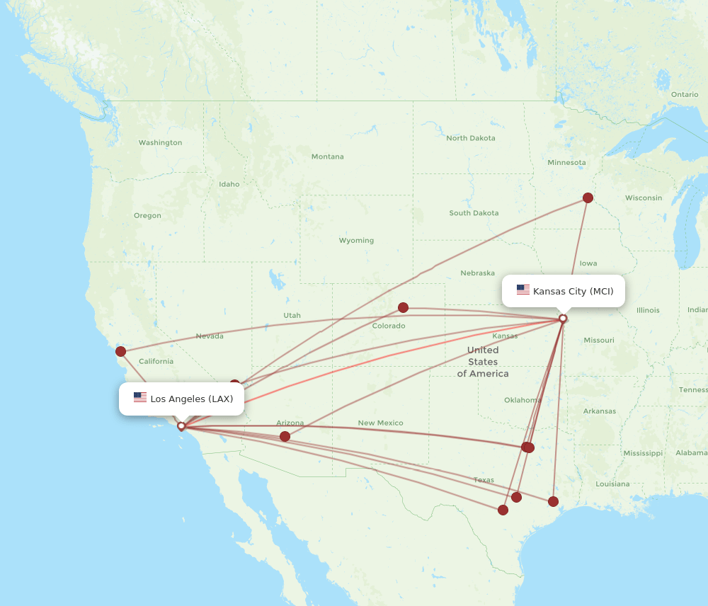 MCI-LAX flight routes
