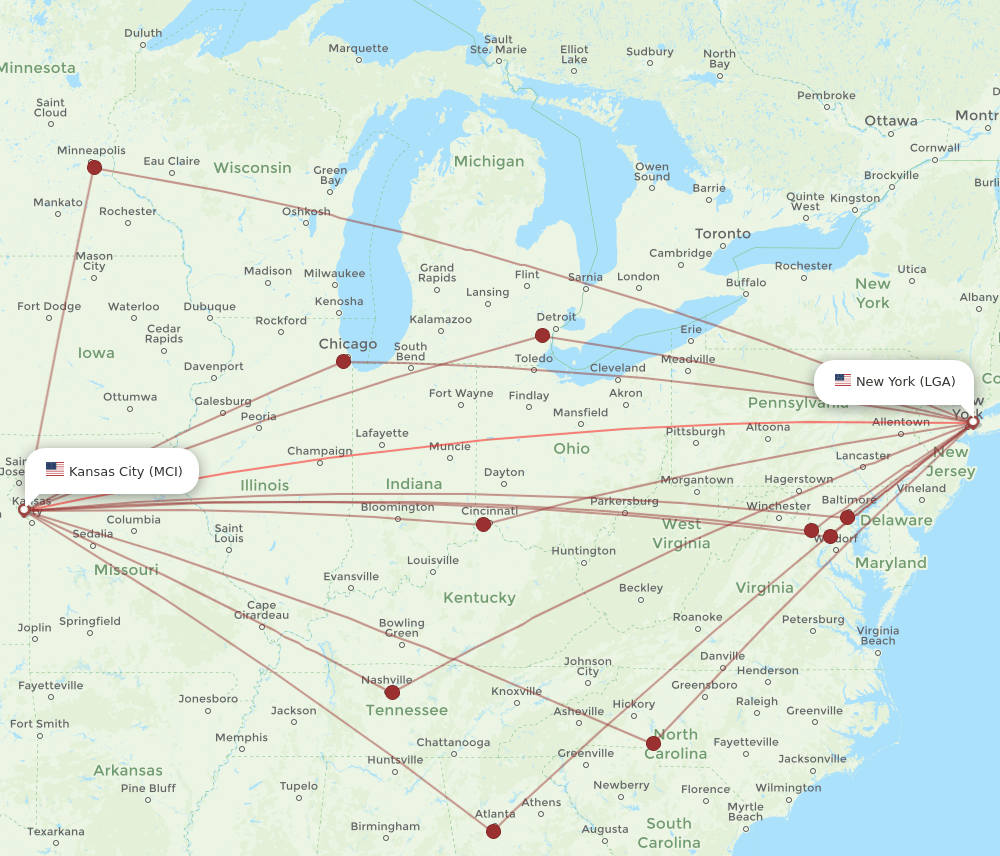 MCI-LGA flight routes