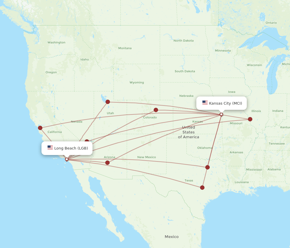 MCI-LGB flight routes