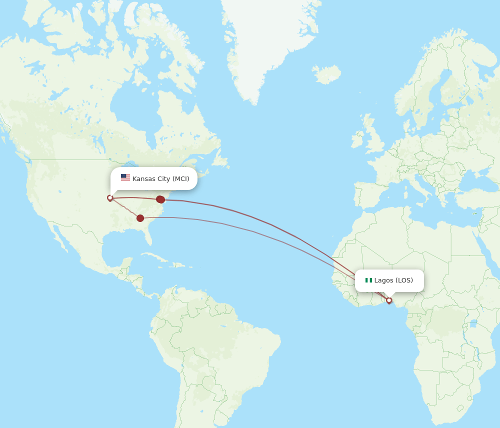 MCI to LOS flights and routes map
