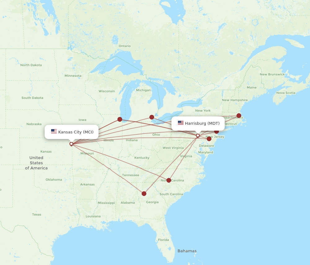 MCI-MDT flight routes