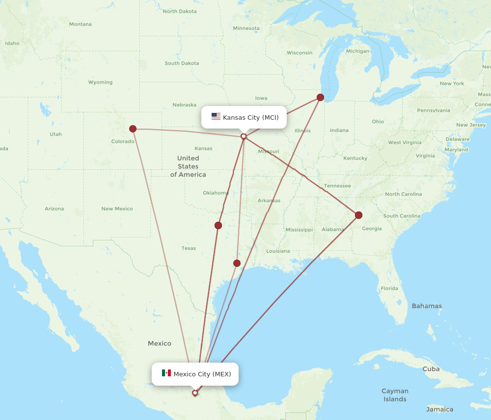 MCI-MEX flight routes