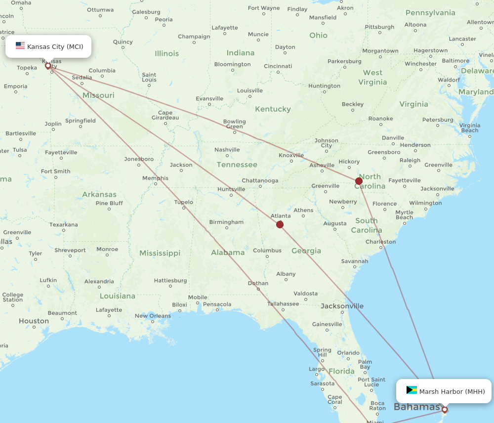 MCI to MHH flights and routes map