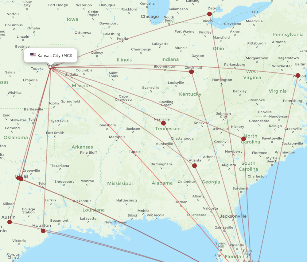 MCI-MIA flight routes