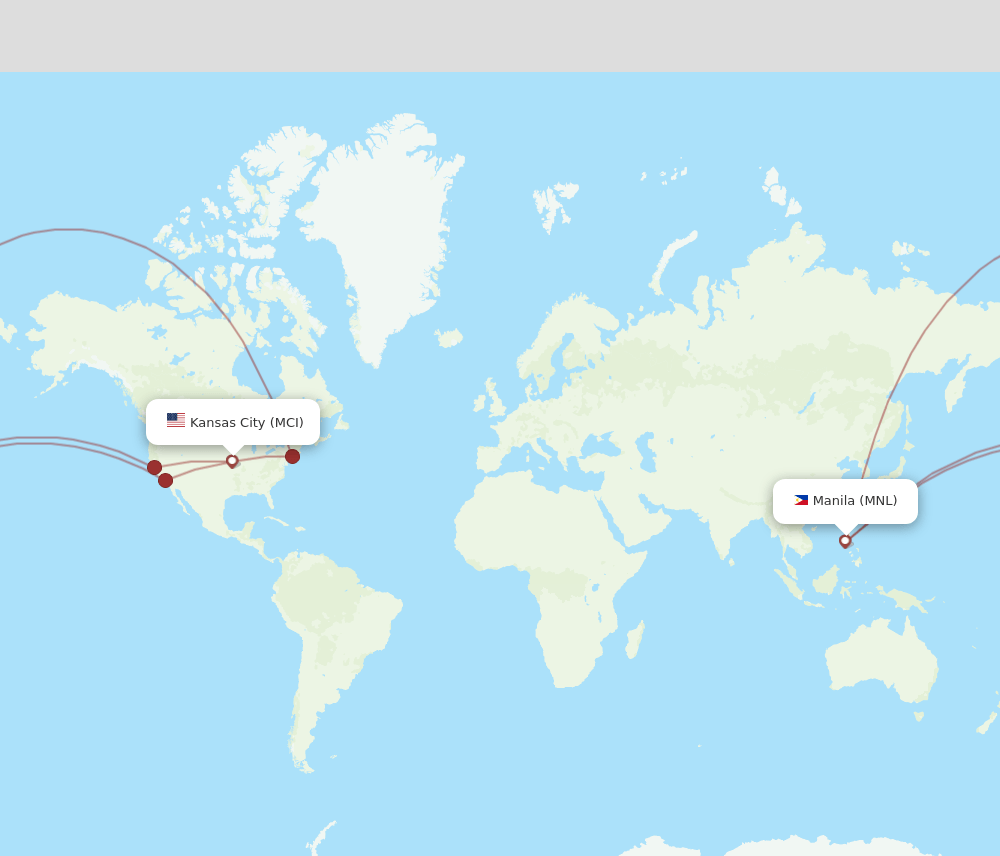 Manila - Kansas City route map and flight paths