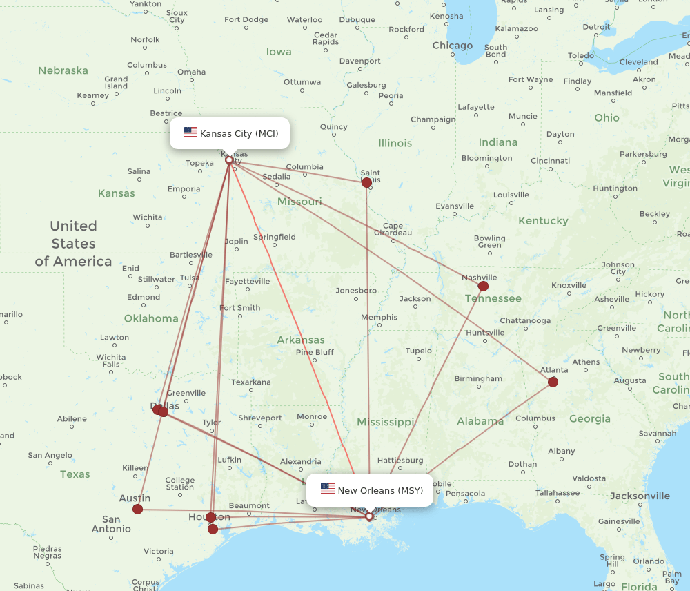 MCI-MSY flight routes