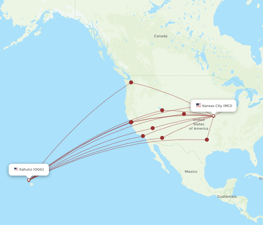 MCI-OGG flight routes