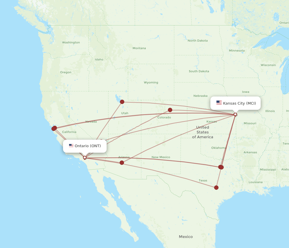 MCI to ONT flights and routes map