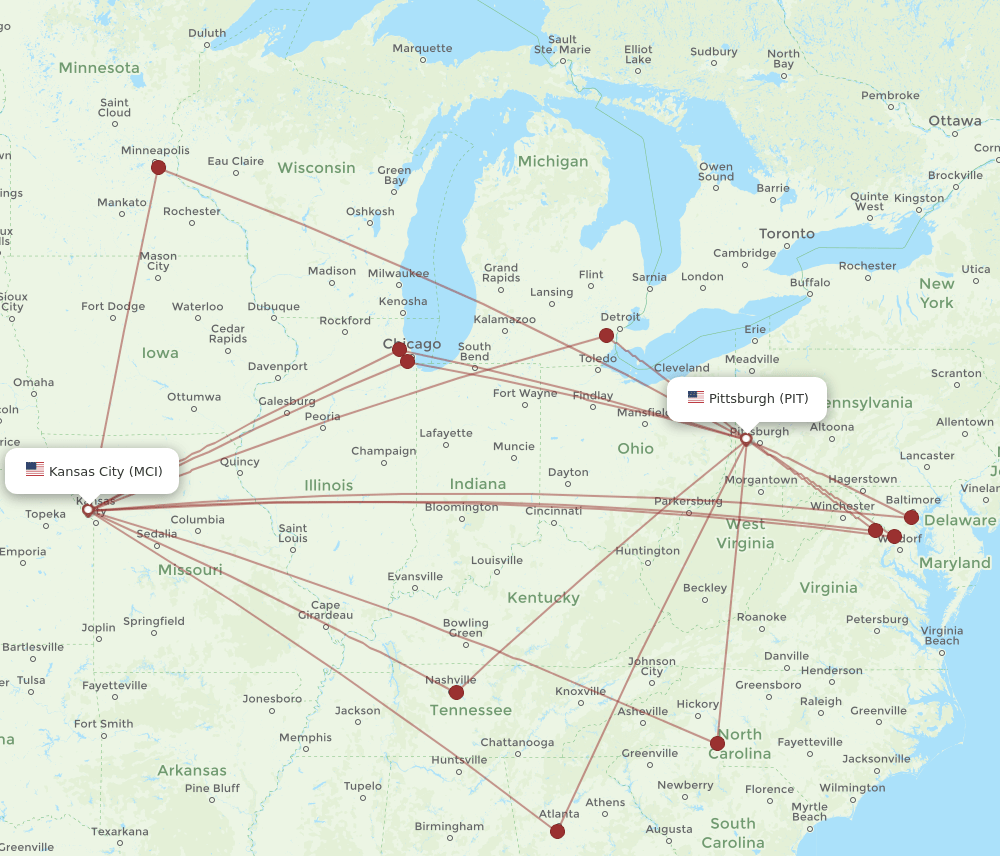 MCI-PIT flight routes