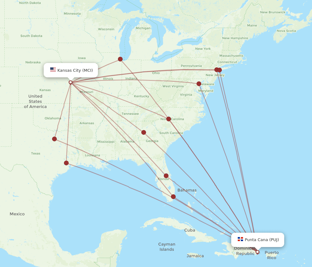 MCI-PUJ flight routes