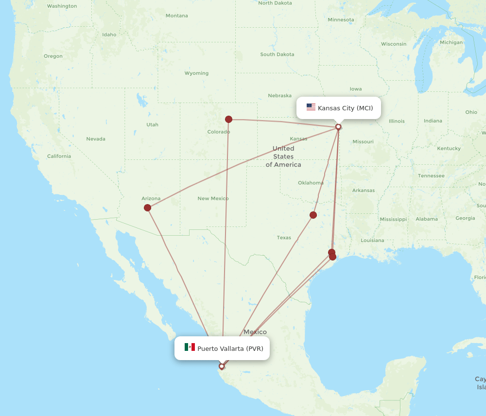 MCI to PVR flights and routes map