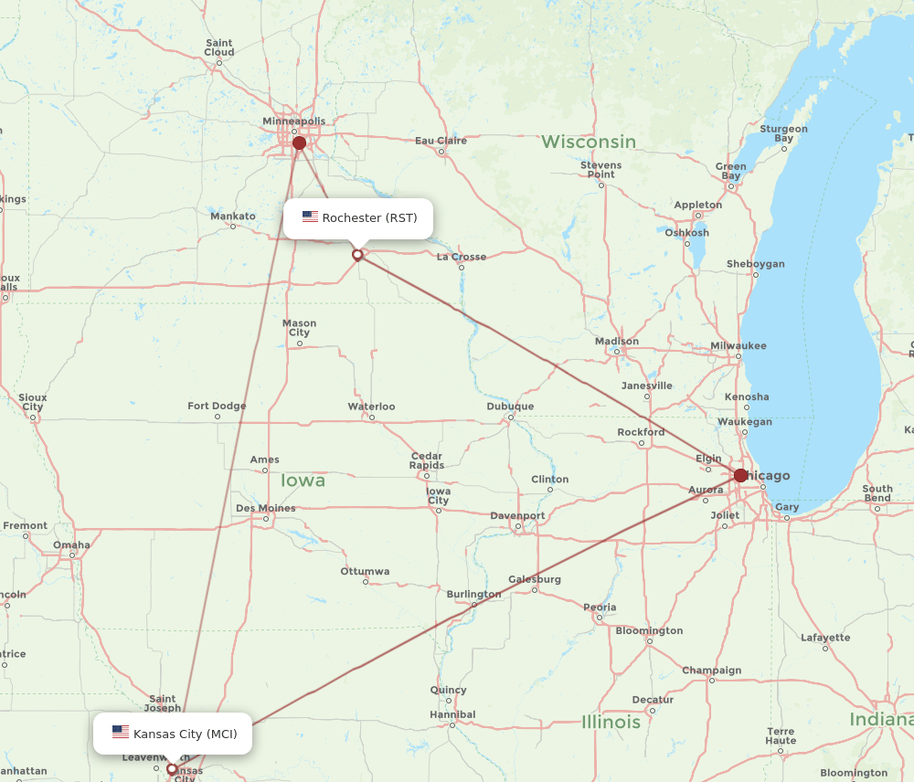 MCI-RST flight routes