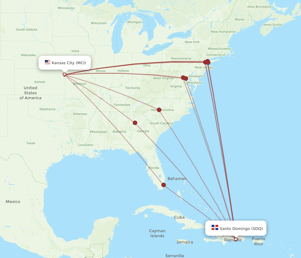 MCI-SDQ flight routes