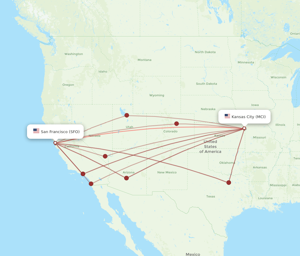 MCI-SFO flight routes