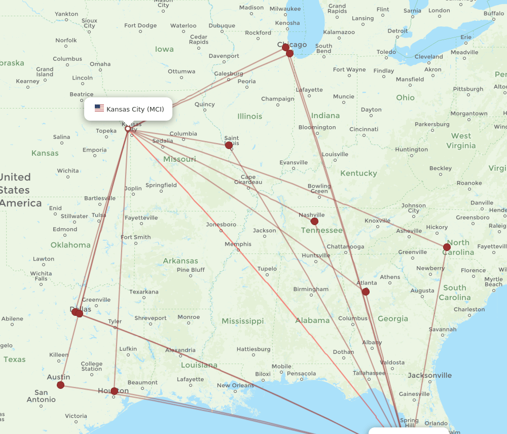 MCI to SRQ flights and routes map