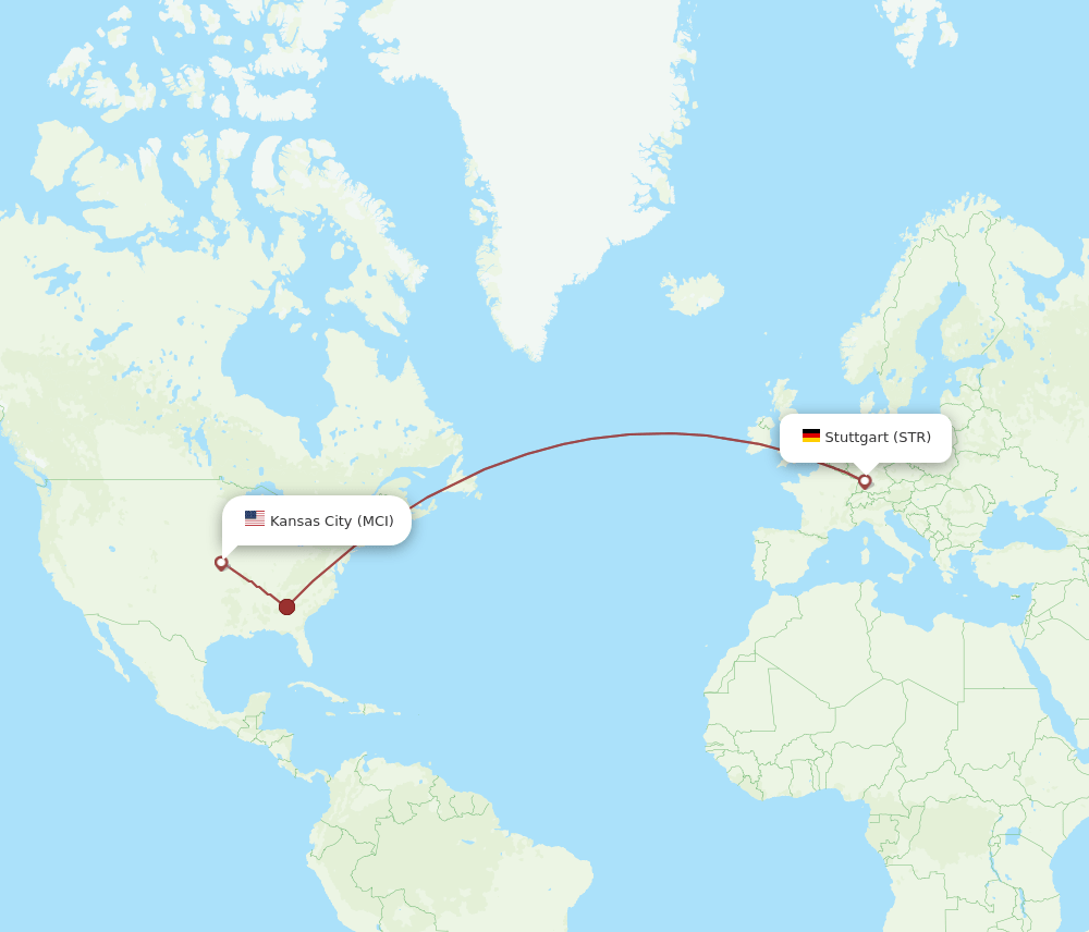 Kansas City - Stuttgart route map and flight paths