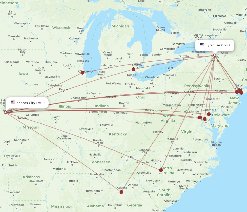 MCI-SYR flight routes